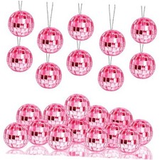 Pink Disco Ball 24 Pcs Hanging Mirror Disco Balls Pink Mini Disco Balls