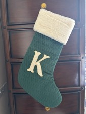 Matalan Green Velvet Fur Top Christmas Stocking Letter K Initial