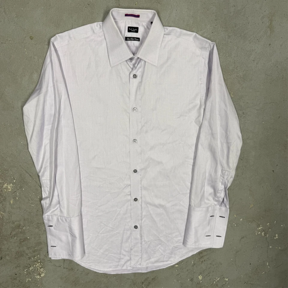 Camisa de vestir Paul Smith London dos pliegues algodón texturizado puño francés 38 15 pequeña Foto 2 de 4