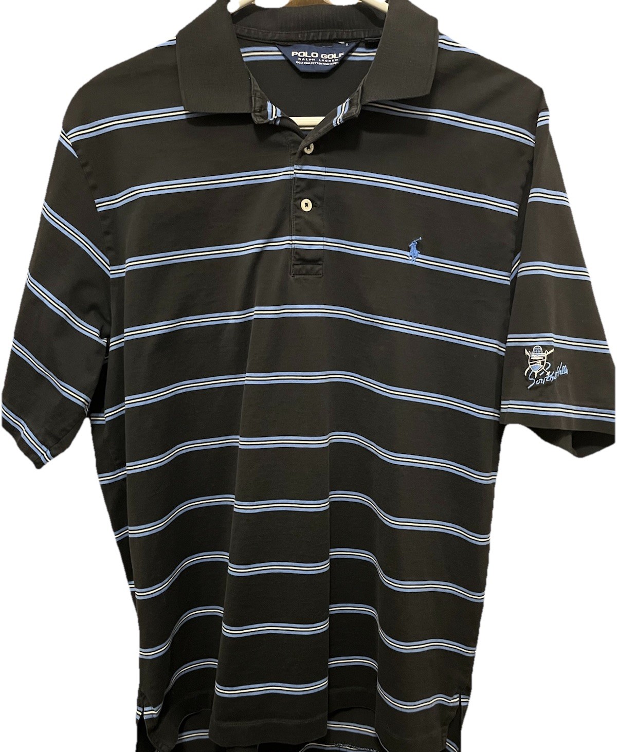 PONY Polo da golf Ralph Lauren. Manica blu con frangia logo Southern Hills. Medium