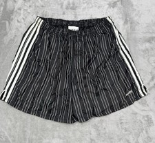 Vintage 80s ADIDAS Originals Soccer Shorts Size XL Shiny Satin Pinstripe Black