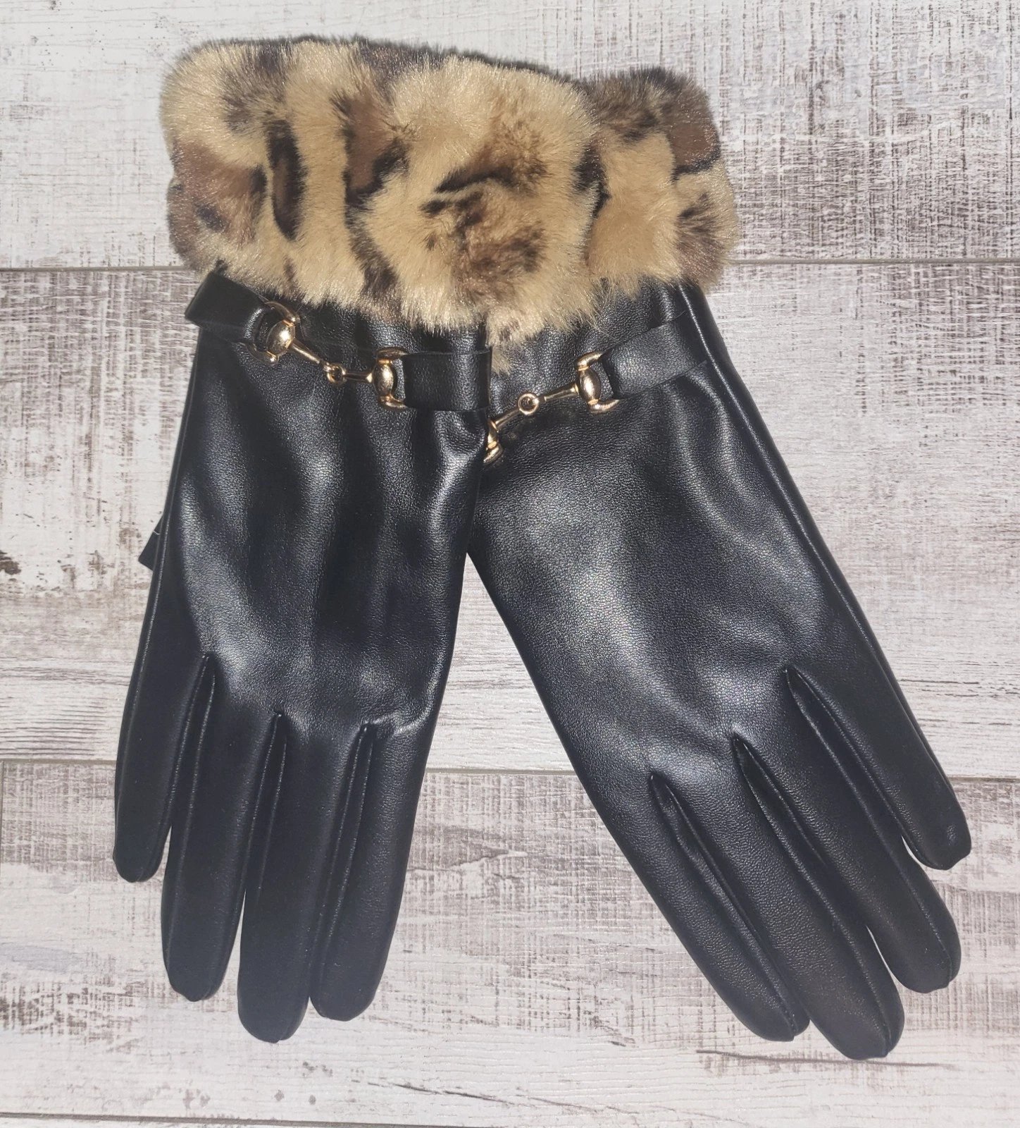 I.N.C. International Concepts Faux-Leather Faux-Fur-Trim Gloves - Womens L