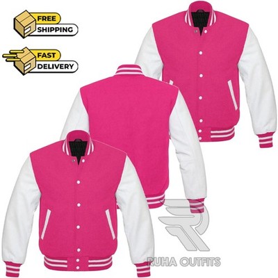 Unisex Varsity Baseball Letterman Bomber Premium Wool & Genuine Leather Sleeves