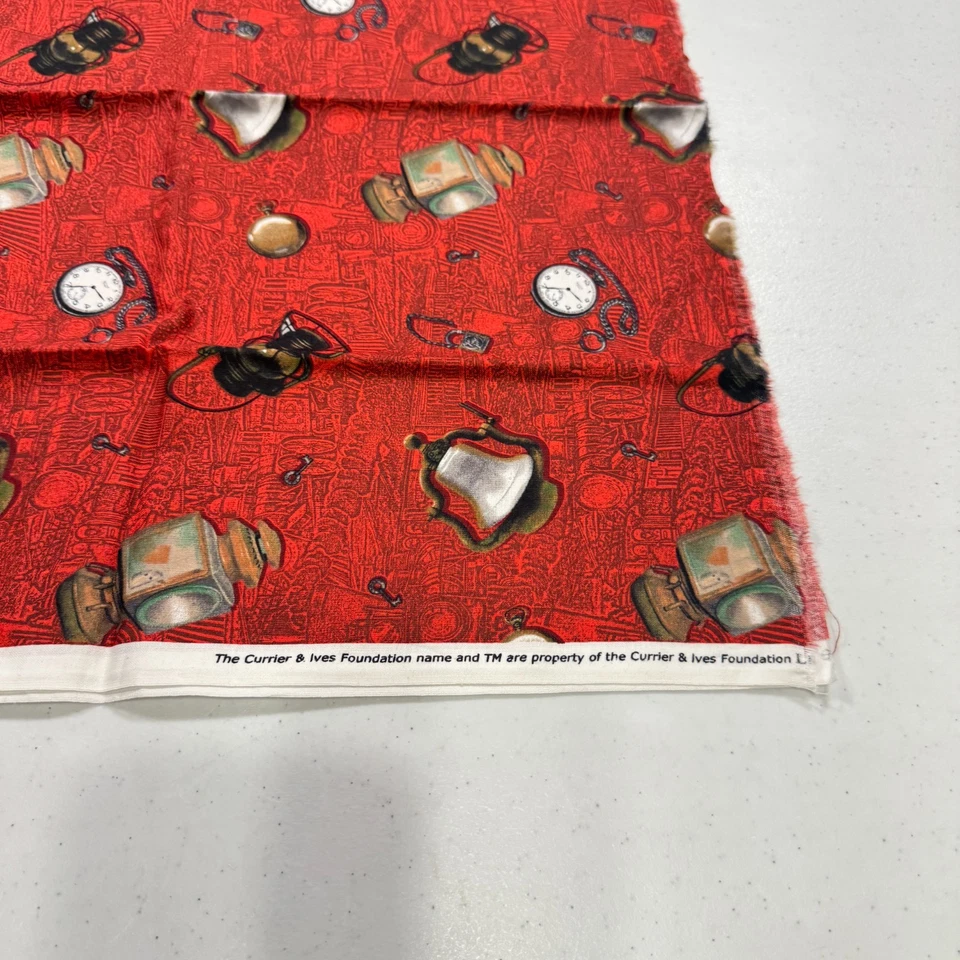 currier ives quilting cotton fabric red teacups 42x19 - Image 4 of 4