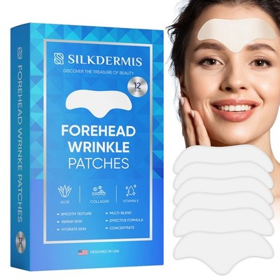 SILKDERMIS Forehead Wrinkle Patches 12Pcs with 1 Count (Pack of 12), White