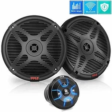 Pyle PLMRKT8 6.5'' Dual Marine 600W Max Power Speakers w/ Bluetooth Controller