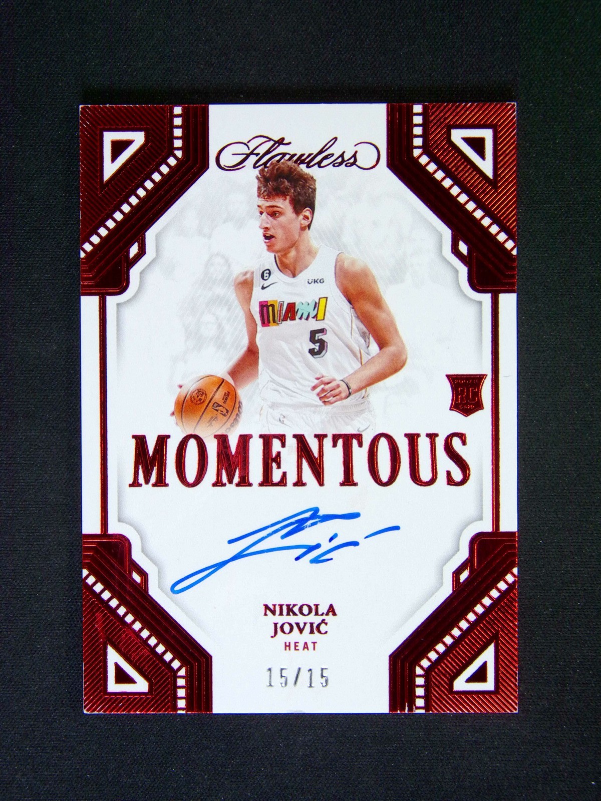 15/15≈1/1 2022-23 Panini Flawless Nikola Jovic RC Rookie Momentous Auto Ruby