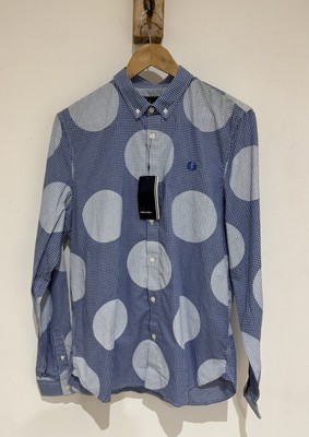Fred Perry Neu mit Etikett Herren Tupfen Ciculer Print Gingham Kariert Olympian LS Hemd M
