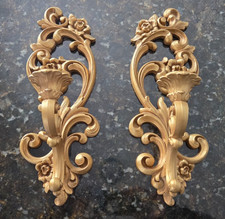 Homco Antique Gold Ornate Wall Sconce Candle Holders