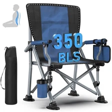 Blue Portable Camping Chair Heavy Duty Folding Chair w/ Cup Holder Oversized