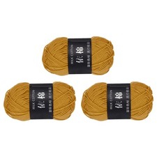 3Pcs Cotton Yarn Knitting Yarn Crochet Yarn 87.5Yard x 2.5mm, Gold 