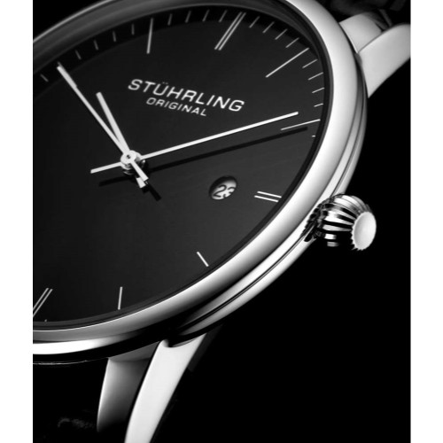 Stuhrling 3997 2 Quartz Rasa Date Noir en Relief Bracelet Cuir Montre Hommes - Photo 7 sur 11