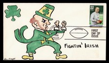 DR WHO 1988 FDC FOOTBALL KNUTE ROCKNE KRAFT HANDPAINTEDCACHET M77659