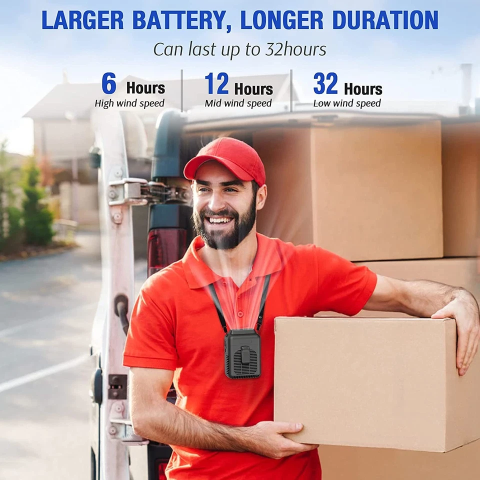 Ventilador de cintura portátil con clip 8000 mAh recargable enfriamiento personal cuello camisa ventilador Foto 3 de 4