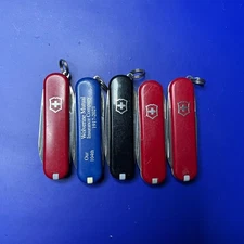 Lot of 5 Victorinox Classic Sd Swiss Army Knives - Multi colors and Logos
