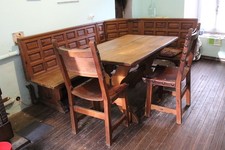 Panca ad Angolo 5 Posti in Rovere,  Due Sedie in Rovere-Cuoio  Artigianale