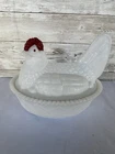 Vintage Westmoreland Milk Glass Rooster Hen on Nest Candy Dish