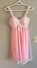 Vtg Olga 9100 Sleeping Pretty Babydoll Nightgown Nightie Chiffon Pink Sz 36