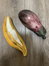 Vintage Italian Made Ceramic Banana And Eggplant