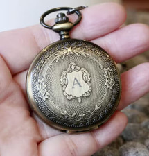 Personalized Pocket Watch   Steampunk Style Carved Quartz with Chain