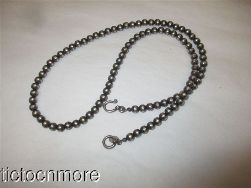 VINTAGE NAVAJO INDIAN PEARL BEADED NECKLACE STERLING SILVER 24"