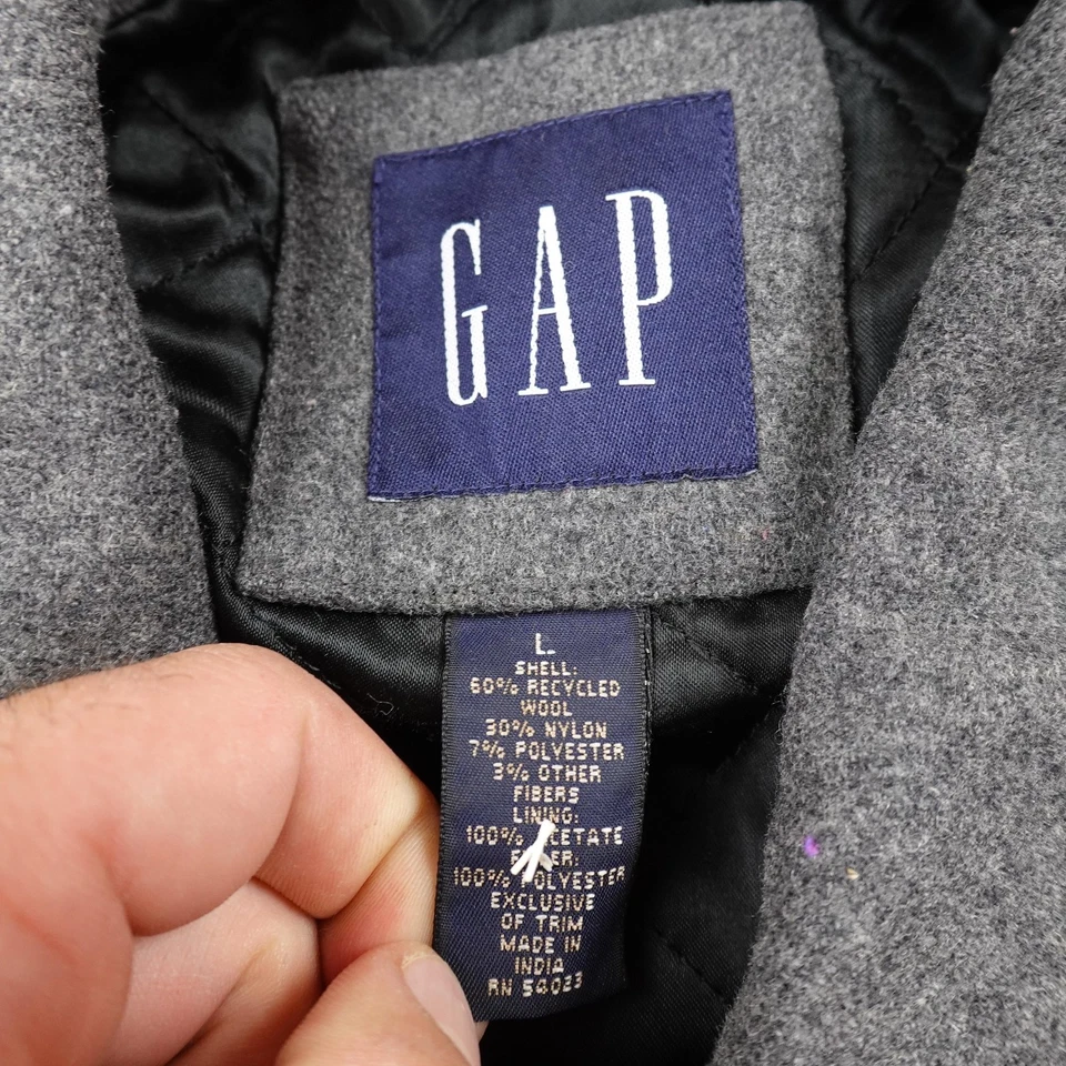 GAP Jacket Mens L Gray Wool Blend Car Coat Overcoat Button Lined Topcoat Y2K 00s - Image 4 of 4