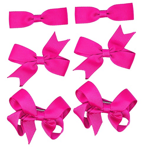 6 PIECE /3 Pairs SET Girls Small School Hair Bow Grosgrain Ribbon Clips Colours - Picture 10 of 14