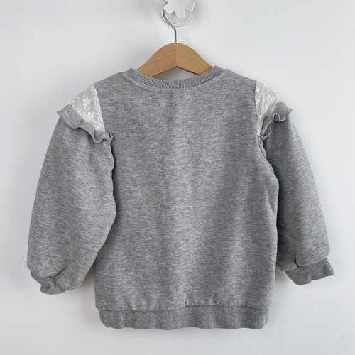 Girls Sweatshirt Size 3-4T Gray Long Sleeve Sweatshirt With Ruffle Sleeve - Picture 2 of 3