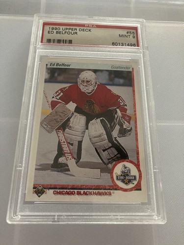 1990 UPPER DECK ED BELFOUR RC PSA 9 MINT #55 Blackhawks Goalie Sharp Card Nice - Picture 2 of 4