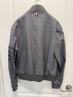 Thom Browne Mens Med Grey Twill 4 Bar Blouson Jacket Size 2 (Med