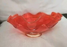 Vintage Murano Red Glass Ruffled Candy/Dish/Bowl