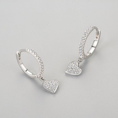 JIALY European AAA CZ S925 Sterling Silver Hoop Earrings Heart Dangle For Women - Picture 4 of 6