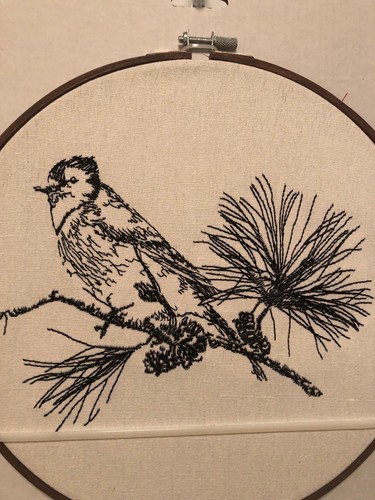 Holiday Embroidery Round Hoop Boho Wall Decor Bird Black White New - Picture 4 of 6