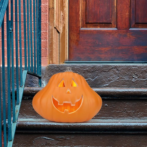 Halloween Pumpkin 14” Head Pre-lit LED Light Up Jack-O'-Lantern Lamp Smile Face - Picture 8 of 10