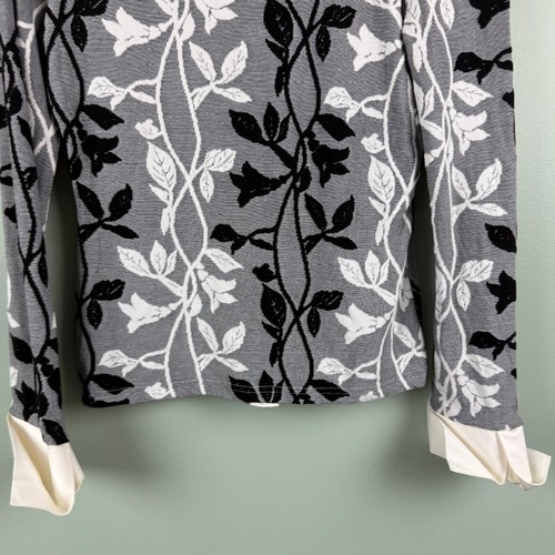 Nara Camicie Italy Y2K Vintage White Black Floral Button Down Shirt Sz 2 Office - Picture 12 of 12