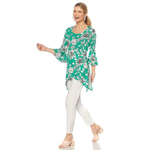 Slinky Brand Flounce-Sleeve Print Sharkbite Tunic (588496A-K)(B-105) - Picture 5 of 5