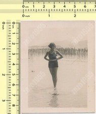30s PHOTO ORG VTG Swimsuit Woman Pose on Beach Abstract Portrait Swimwear Lady