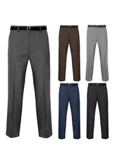 MENS TROUSERS OFFICE BUSINESS WORK FORMAL CASUAL SMART BELT POCKETS DRESS PANTS