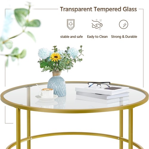 36in Round Coffee Table, Modern End table with Metal Frame & tempered Glass Top - Picture 6 of 15
