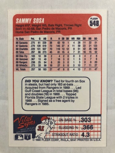 1990 Sammy Sosa Cards Base Parallel Insert #'d Game Used Choose/Pick your card - Picture 105 of 130