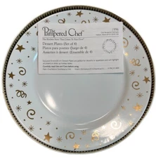 Pampered Chef GOLD CELEBRATION Dessert Plates 8 Inch 1996 NEW In Box Set of 4