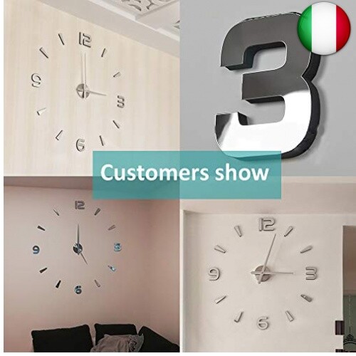 Mintime Orologio Da Parete Grande 3D DIY Frameless Mute Specchio Adesivi Home - Foto 3 di 8