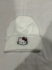 Hello Kitty Knitted Beanie Hat Embroidered White