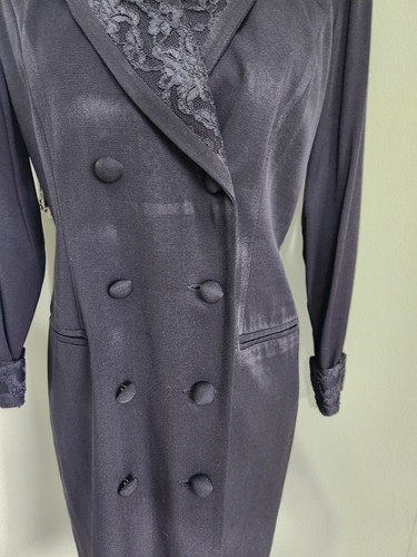 VTG Danny Nicole New York Long Blazer Jacket Dress 6P Black Lace Accent Shimmer - Picture 3 of 15