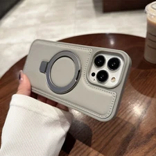 For iPhone 16 17 Pro Max 15 14 13 12 Shockproof Leather Texture Ring Stand Case