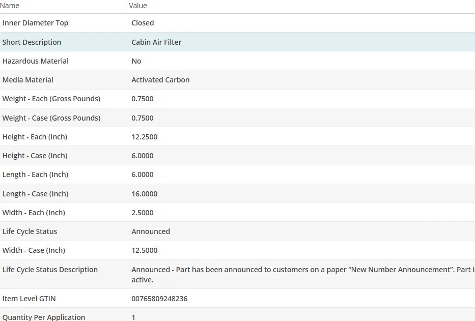 Filtro de aire de cabina WIX para Nissan Máxima 2000-2001 V6-3,0 L Foto 4 de 4