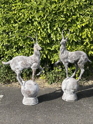 Stag Finals Pair Large Cast Iron Garden Statues on Ball Finial Entrance ...