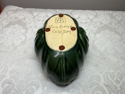 Vintage Van Briggle Art Pottery Tulip Console Bowl Vase Dark Green Gloss Glaze - Picture 7 of 10