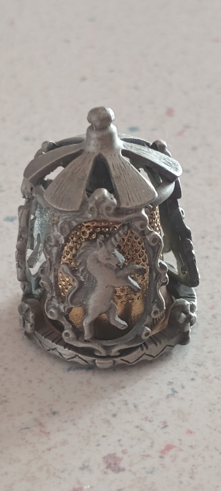 Vintage Pewter Nicholas Gish signed Unicorn Carousel Spins Thimble