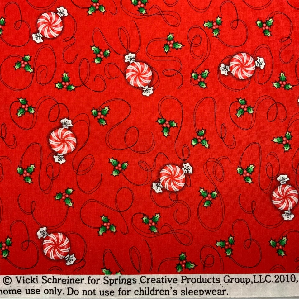 Christmas Fabric Red Cotton Print Peppermint Candy Bazoople 5yd Springs Creative - Image 4 of 4